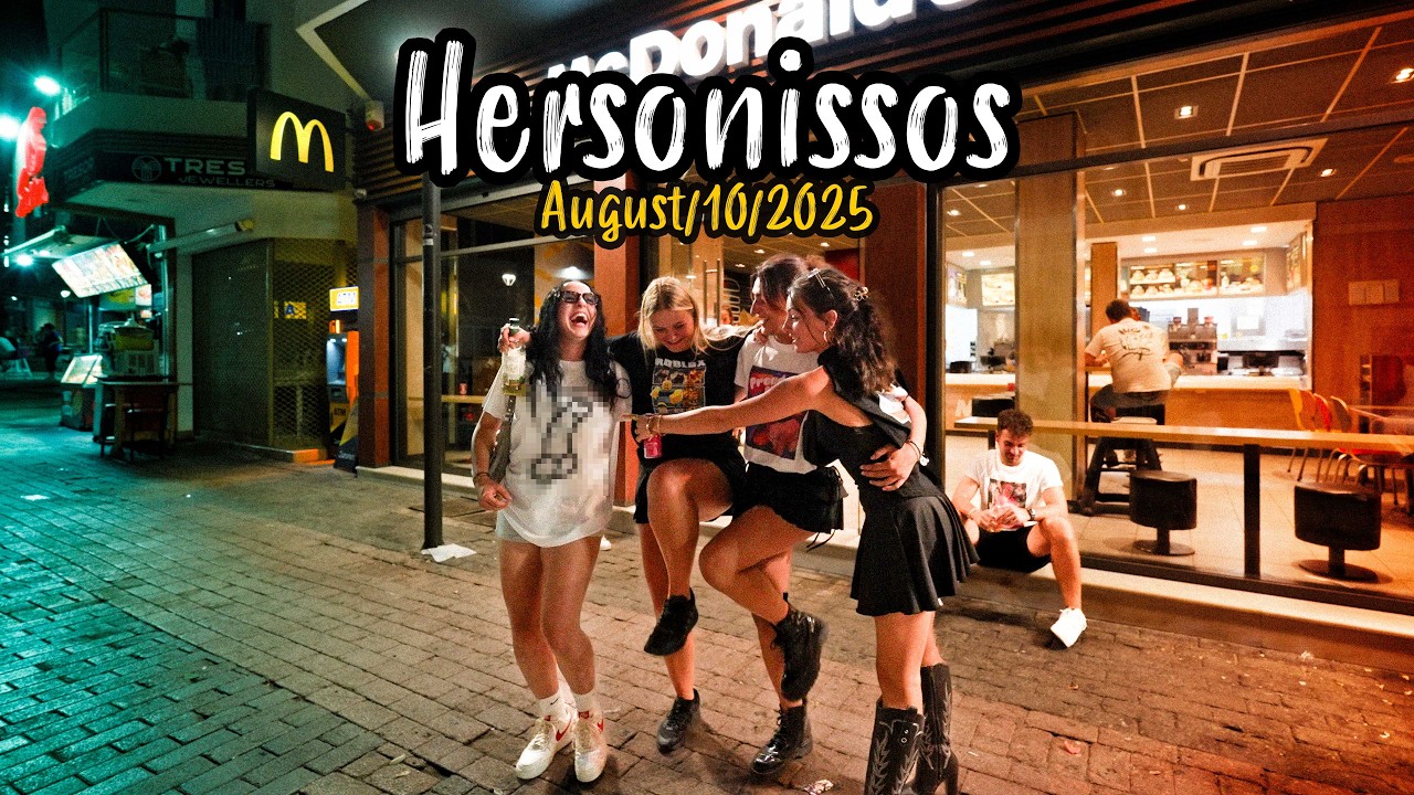 Hersonissos, Chersonissos, VERY LATE NIGHT walking tour 4K, Greece travel guide 2025