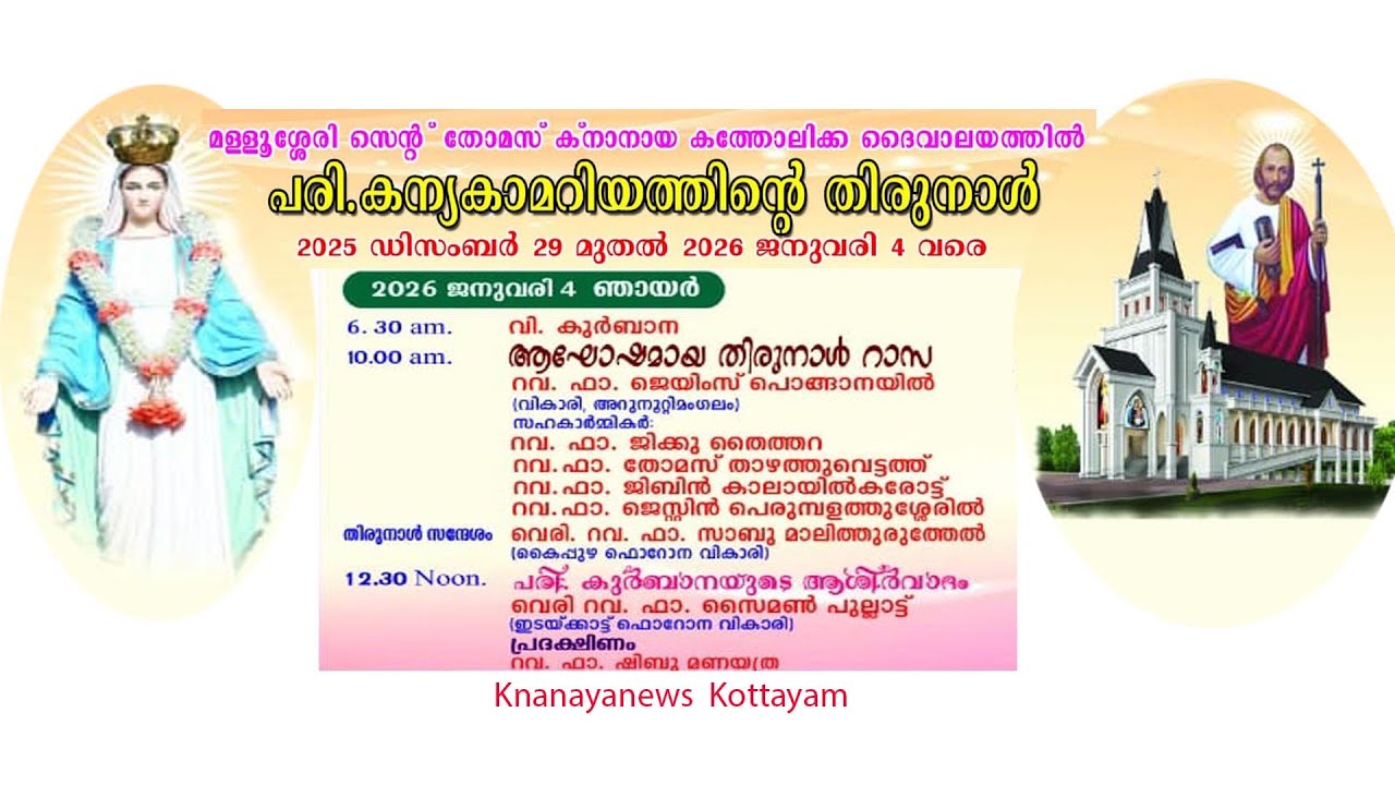 മള്ളൂശ്ശേരി സെൻ്റ്  തോമസ് ക്‌നാനായ കത്തോലിക്ക ദൈവാലയത്തിൽ പരി.കന്യകാമറിയത്തിൻ്റെ  പ്രധാന തിരുനാൾ