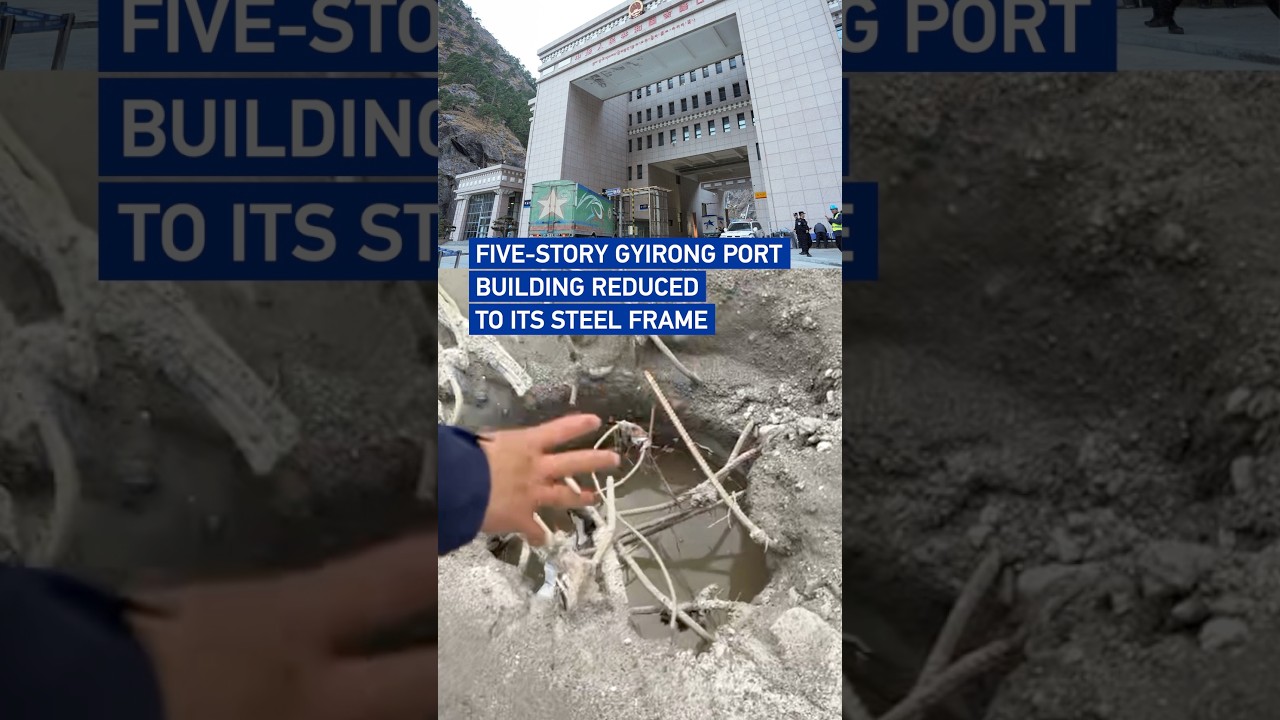 Five-story Gyirong Port building reduced to its steel frame