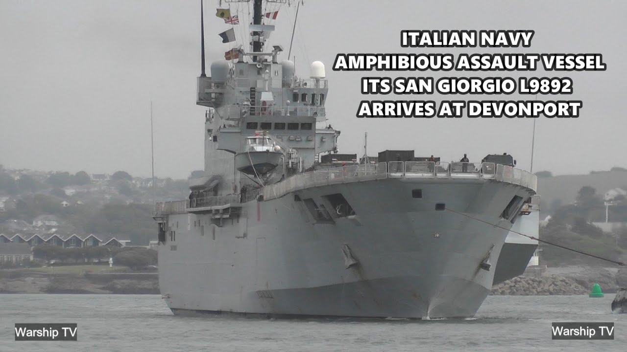 ITALIAN NAVY LPD ITS SAN GIORGIO L9892 ENTERS DEVONPORT NAVAL BASE AT ARTILLERY TOWER (HIGHLIGHTS)