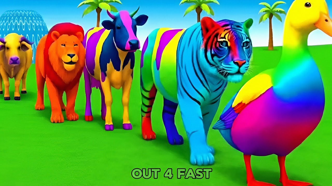 Long Slide Game With Cow Elephant Gorilla Hippopotamus Tiger 3d Animal Game Funny 3d Animals