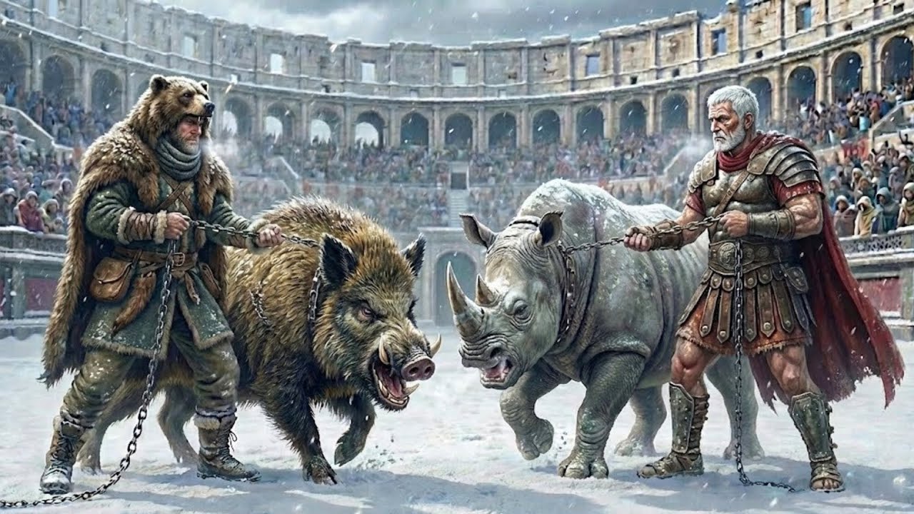 FROZEN BATTLE: Wild Boar vs Rhinoceros | Who Survives The Winter Roman Arena? | 4K ⚔️❄️