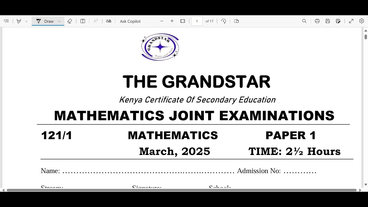 THE GRANDSTAR MATHEMATICS JOINT: KCSE PREPARATORY EXAM, MATHS PAPER 1, SECTION 2.