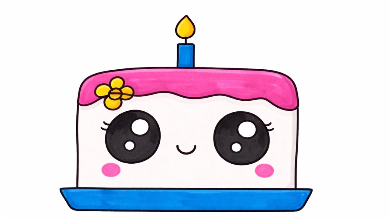 How to draw a cute birthday cake | Easy cute kawaii drawing step-by-step