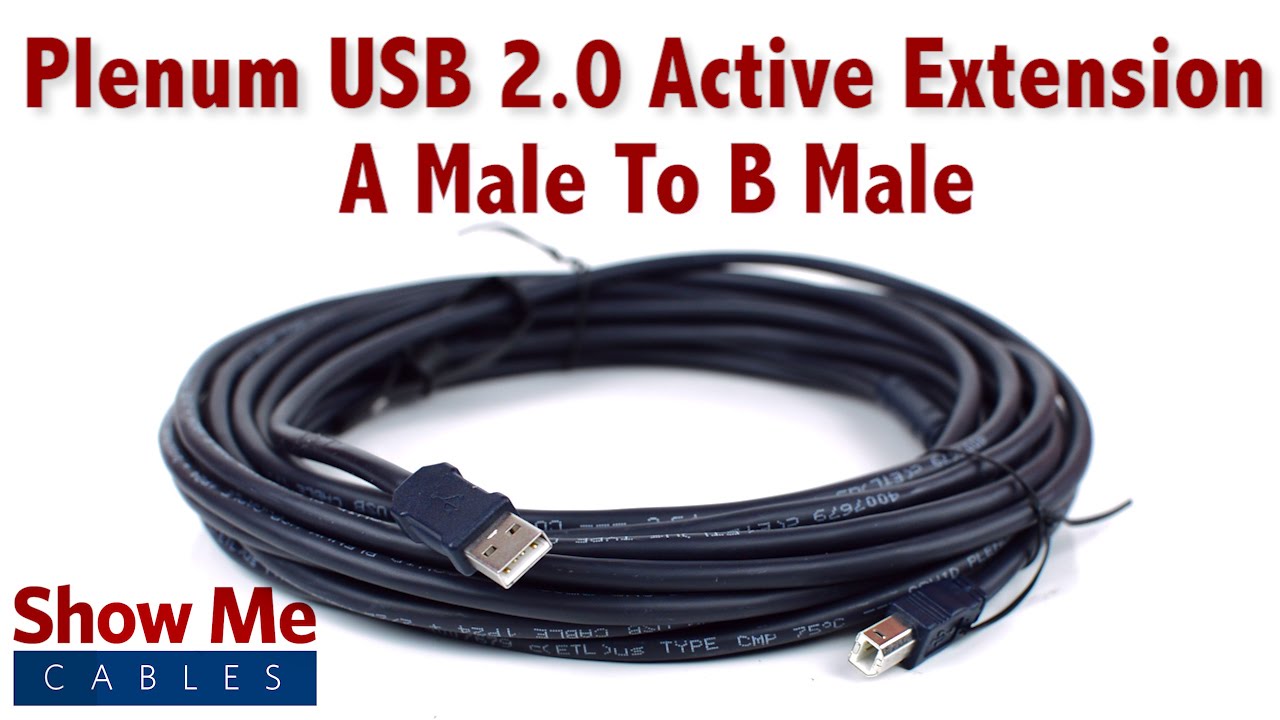 Easy To Use Plenum USB 2.0 Active Extension Cable - A Male to B Male