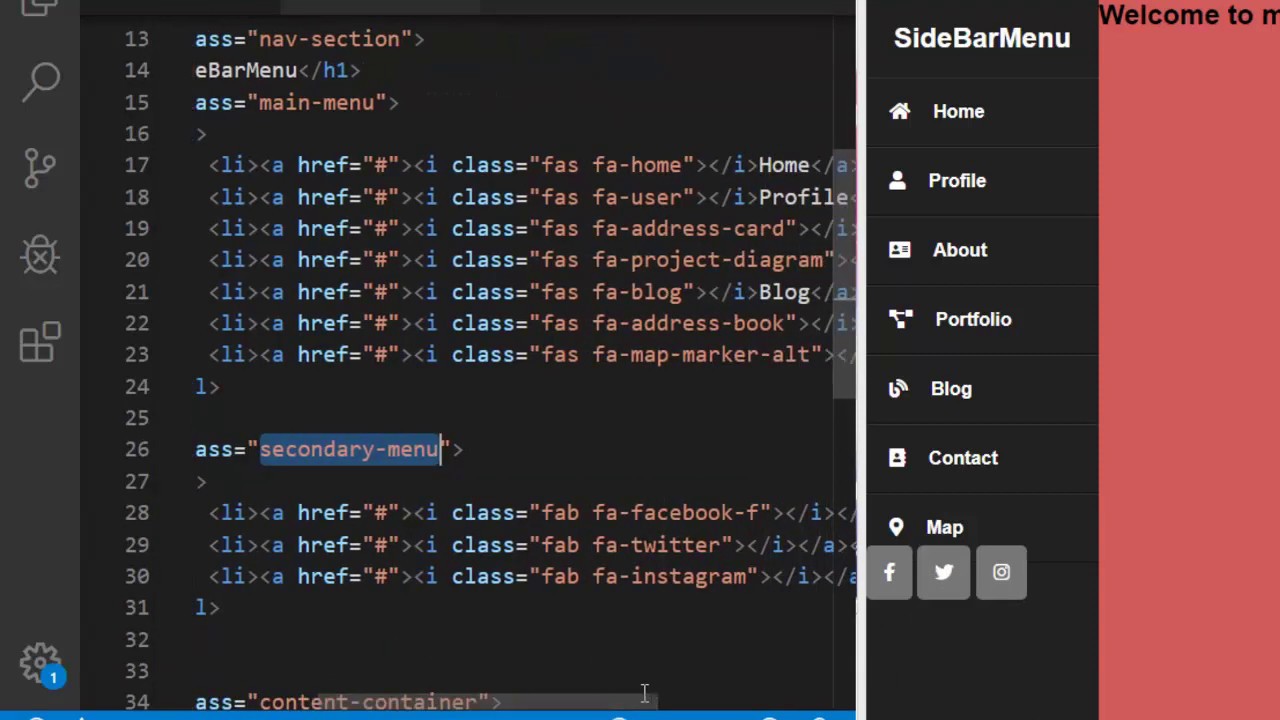 Side Bar Menu HTML CSS قائمة جانبية