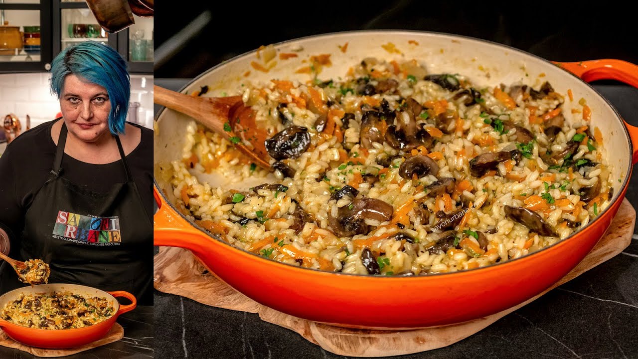 Cel mai gustos OREZ CU CIUPERCI RUMENITE de post rețeta simplă - pilaf vegan garnitură Savori Urbane