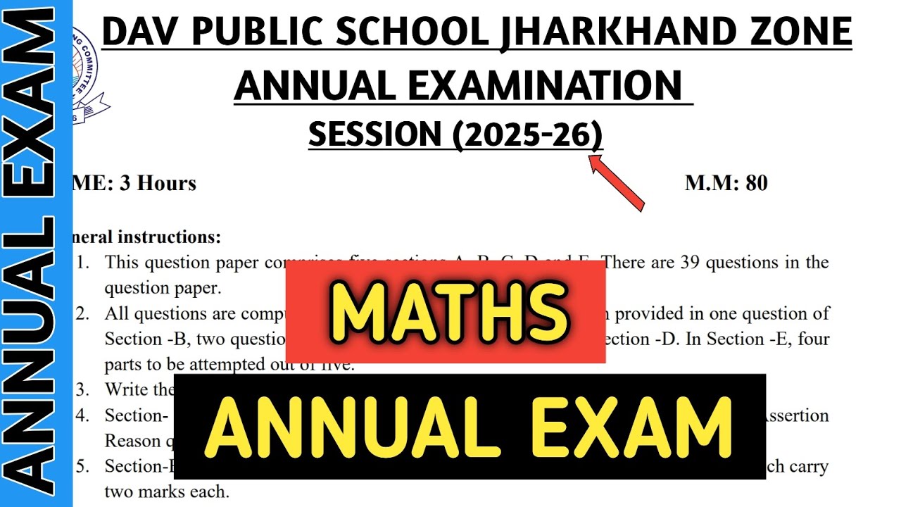 Dav class 7th maths question paper of annual/final exam 2026 | Dav paper Zone | 2025-26 | 