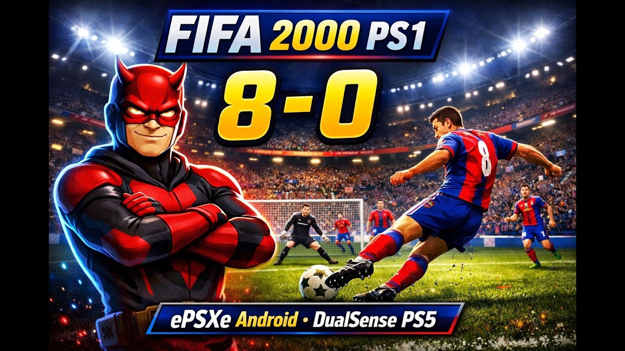 Daredevil Plays FIFA 2000 PS1 | Barcelona 8-0 Lyon – Full Match on ePSXe Android + DualSense PS5