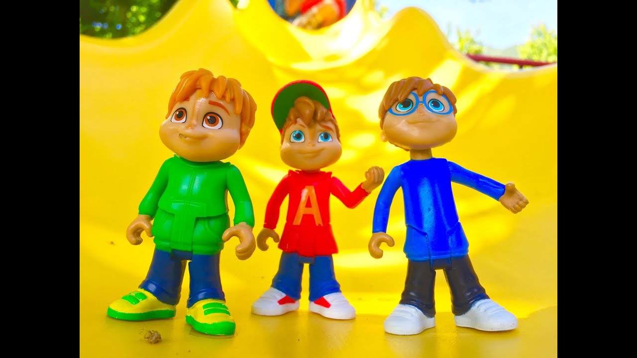 Learning ALPHABET LETTERS Big Yellow Slide Playground with ALVIN and the CHIPMUNKS TOYS!