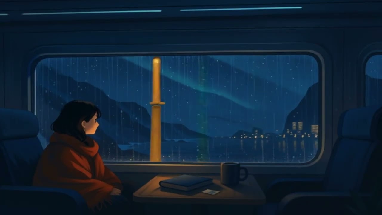 Night Train Ride by the Ocean – Rain, City Lights & Calm Ambience (3 Hours)