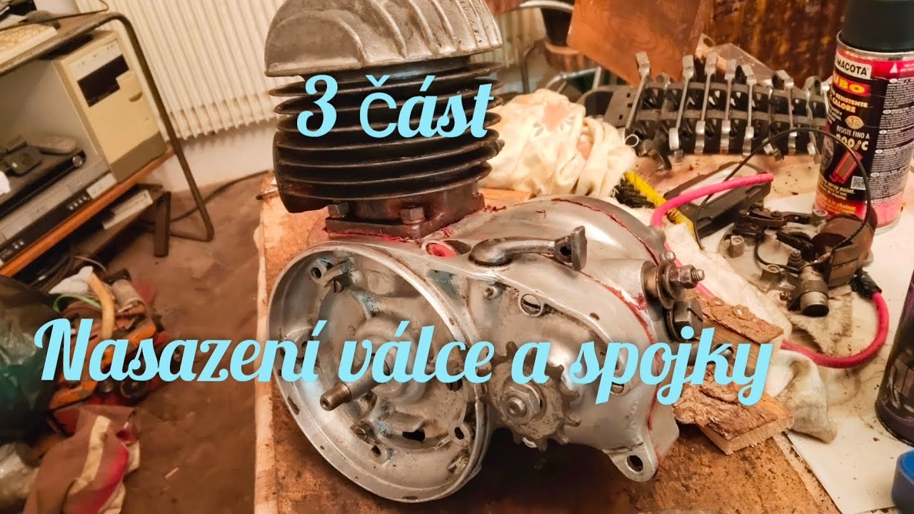 Pokračování v 3 části opravě sekačky s motorem NSU quick 98. Nasazení spojky a válce s hlavou.