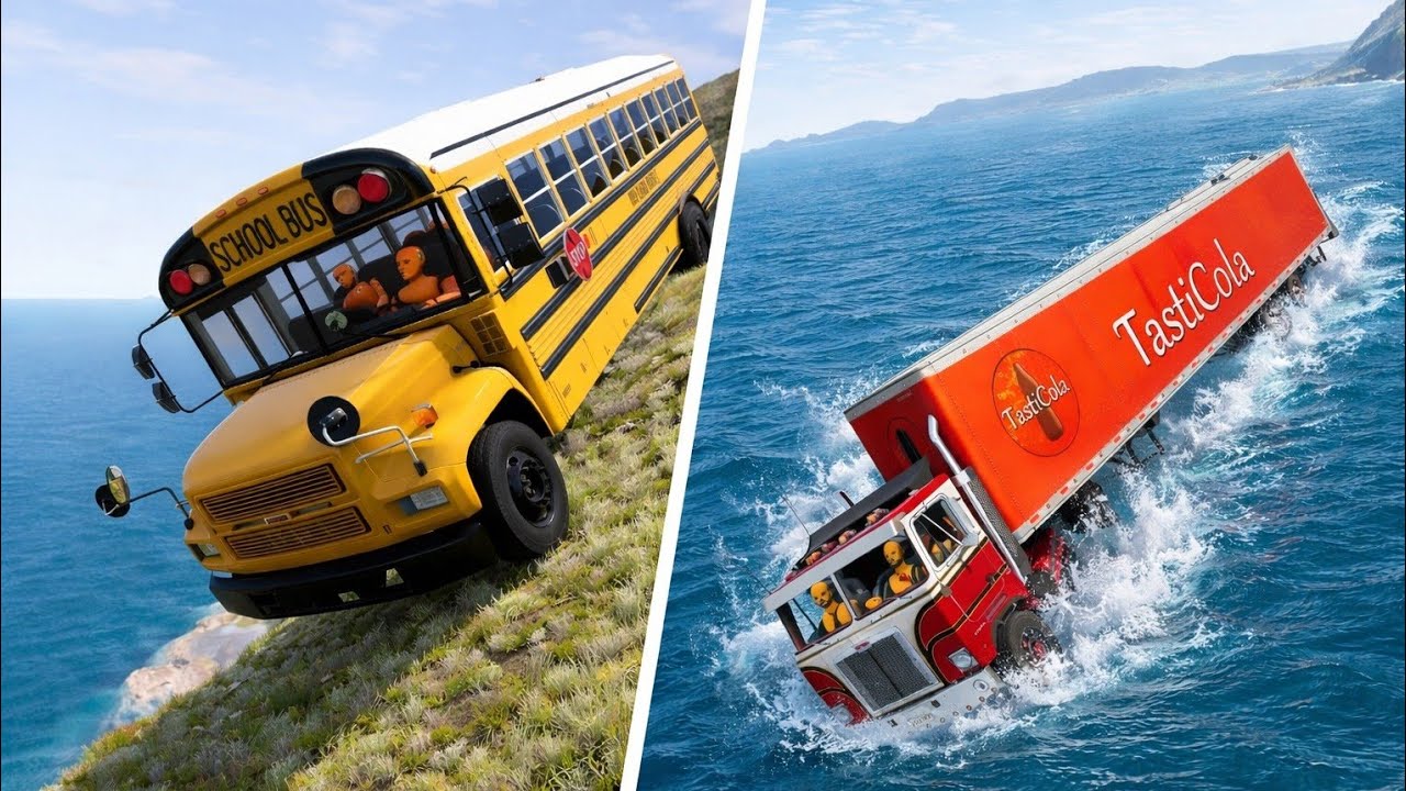 BeamNG.drive School Bus Crash Test 😱 | Dangerous Cliff Road Accident 🔥 #104