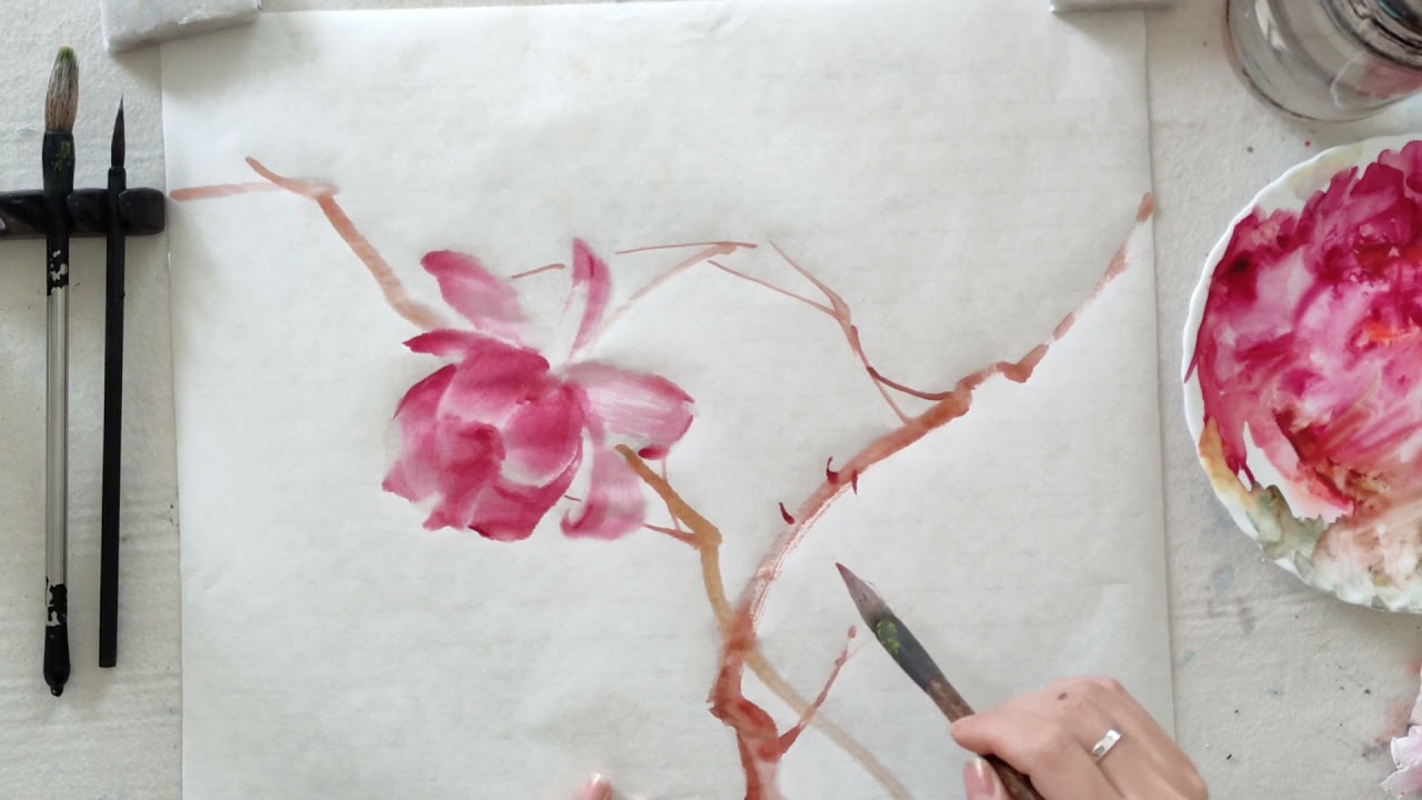 how to draw rose in chinese brush painting/sumie painting   水墨画玫瑰🌹