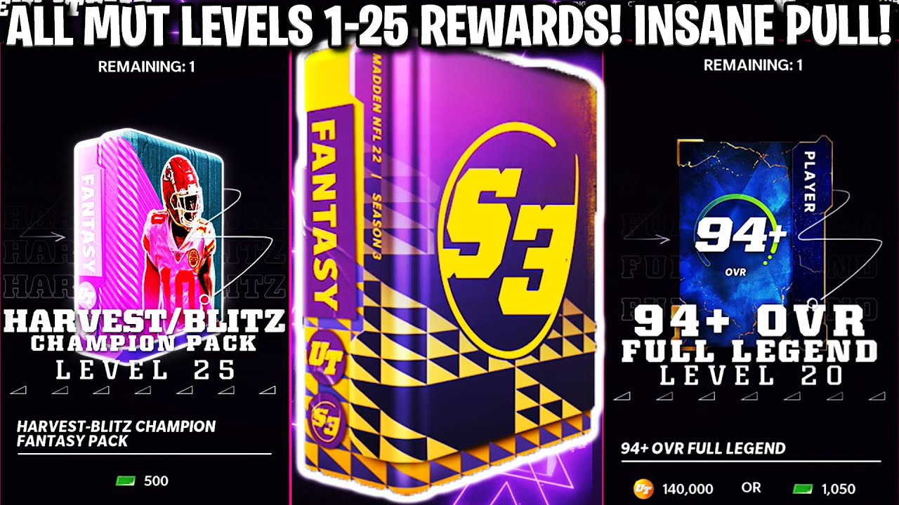 ALL MUT LEVELS 1-25 REWARDS! INSANE PULL! 94+ FULL LEGEND, PLATINUM PACKS, AND MORE! | MADDEN 22