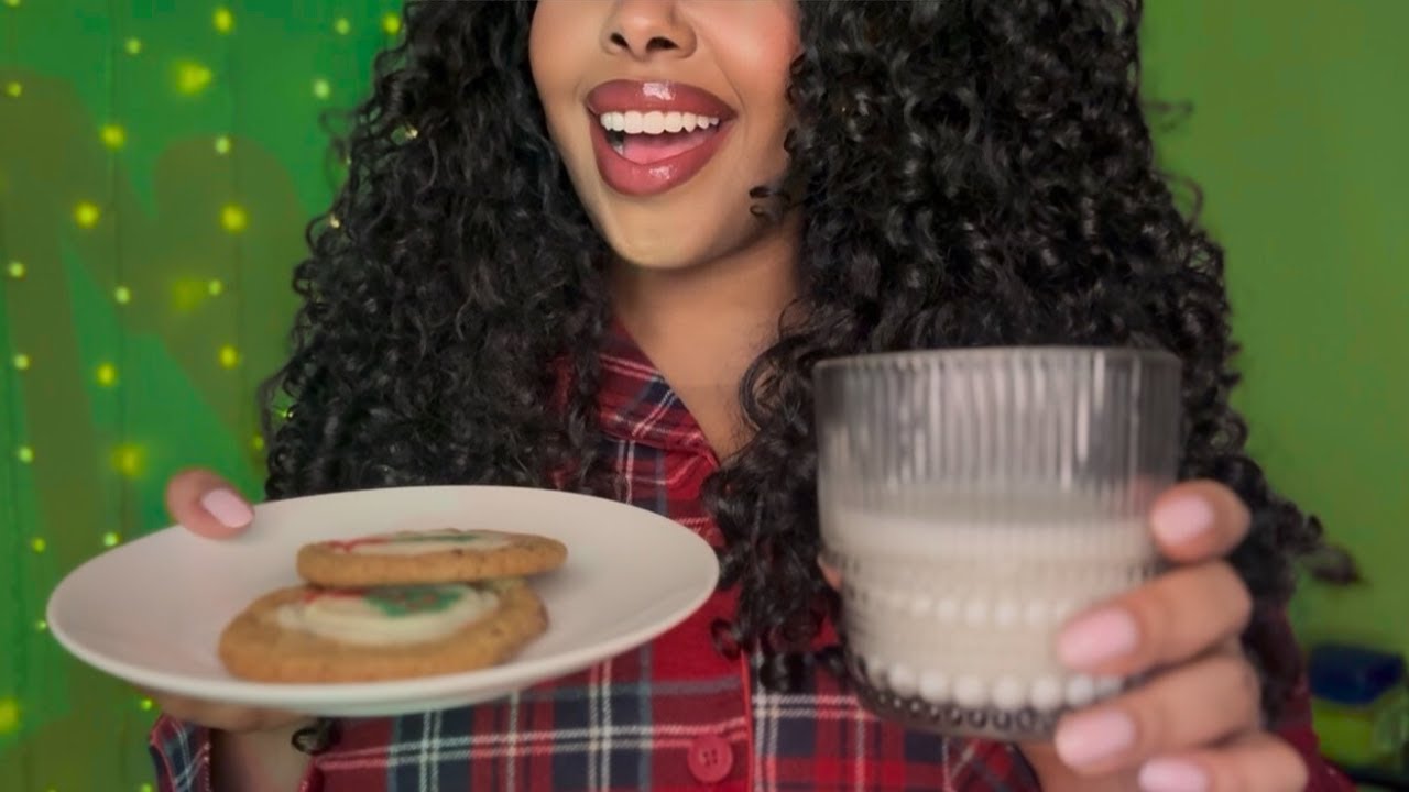 ASMR Clicky Eating Christmas Cookies & Milk Whisper Ramble 🎄🍪🥛