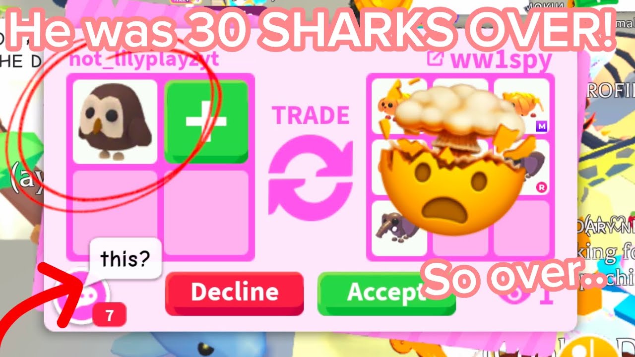 ⭐️WOW!⭐️I Trading My OWL! HE WAS 30 SHARKS OVER! Growing my Inventory Adopt me Roblox!