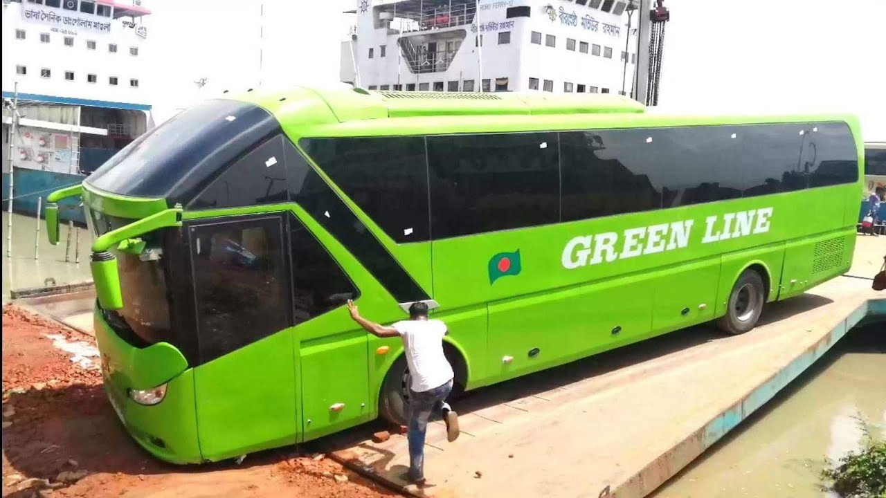 Green Line Paribahan (Starda) Ac Bus Interior Bus Drive In Ferry Ghat || BD Bus Loving
