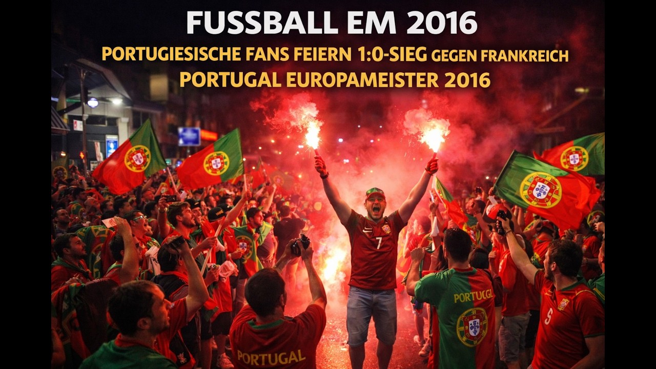 Fussball-EM 2016, Portugiesische Fans feiern 1:0 Sieg gegen Frankreich, Portugal Europameister 2016