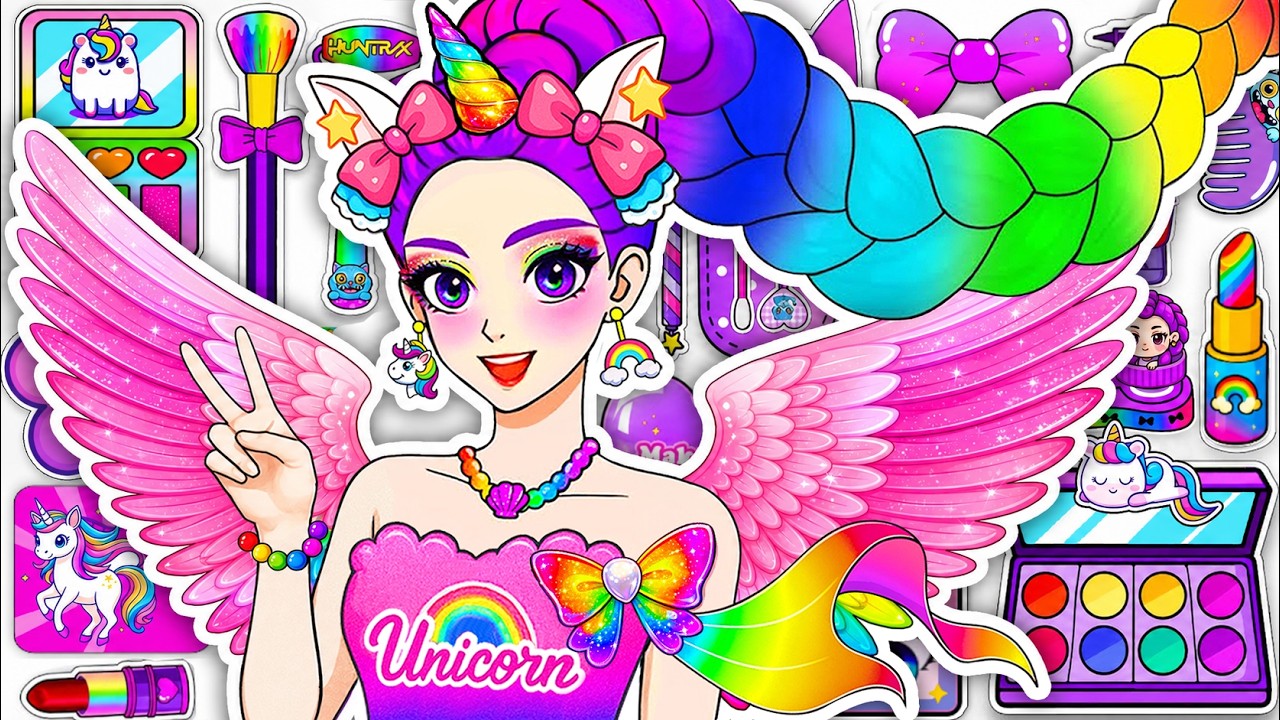 Huntrix: RUMI Unicorn Cartoon Fashion Glow Up! | Best DIY Fashion Paper Dolls