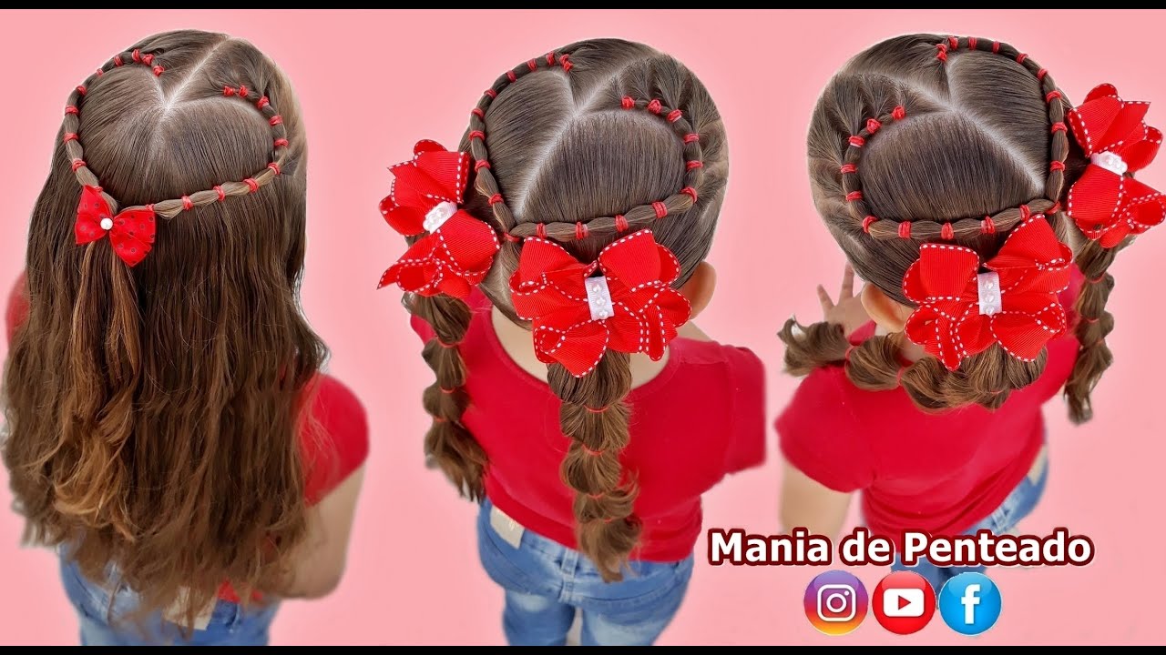 Penteado Infantil Fácil com Coracão em Ligas / Easy Heart Hairstyle with Rubber Band for Girls