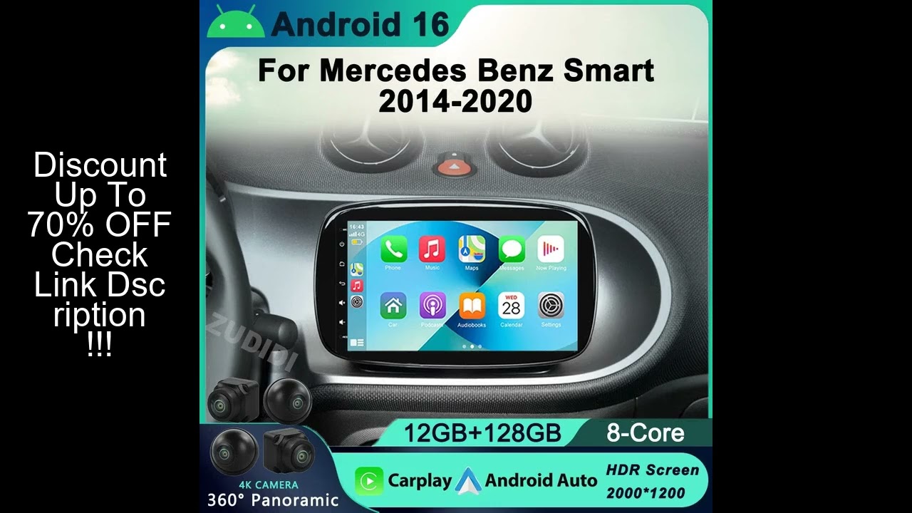 Android 16 For Mercedes Smart 453 Fortwo 2014 - 2020 Autoradio Multimedia Player QLED 1280*720 Scree