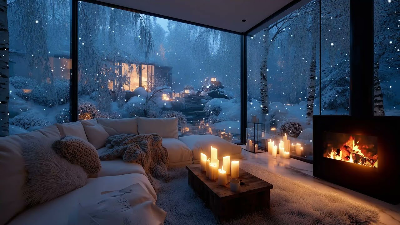 🔥🎹 Winter White Piano Lounge with Fire & Flowers for 4 Hours of Peaceful Study, Work, and Relaxation
