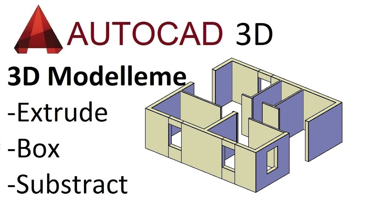 Autocad 3D Ders - 1 - Duvar Modelleme (Extrude Komutu, Box Komutu, Subtract Komutu)