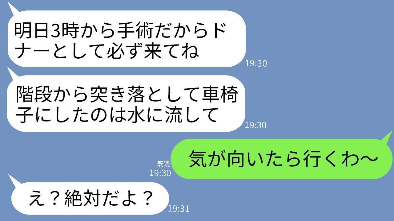 中学の頃に私を階段から突き落として車椅子の生活にさせた妹から、ドナーを求められた。妹は「明日手術だから絶対に来てねw」と言った。彼女の自己中心的な態度に対して、素晴らしい仕返しをした結果www