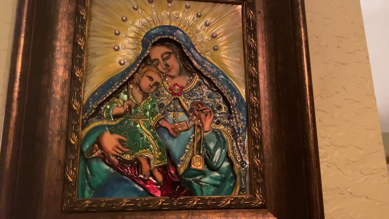 Repujado en Aluminio  virgen del escapulario, pintado con tinta