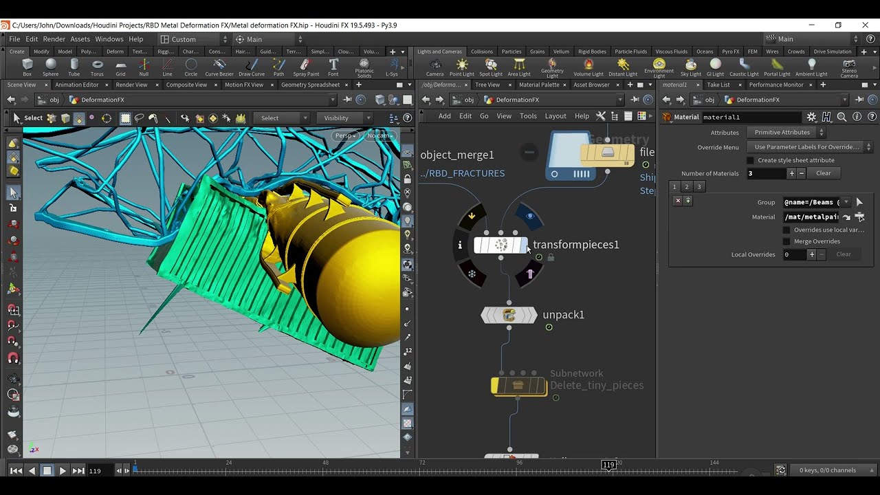 Metal deformation setup in sidefx houdini