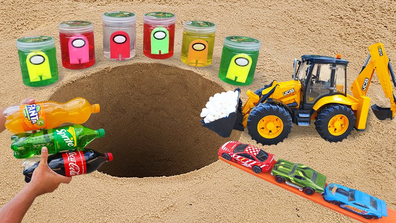 JCB vs Marble Run Race vs Coca Cola, Fanta, Sprite, Mentos and Slime