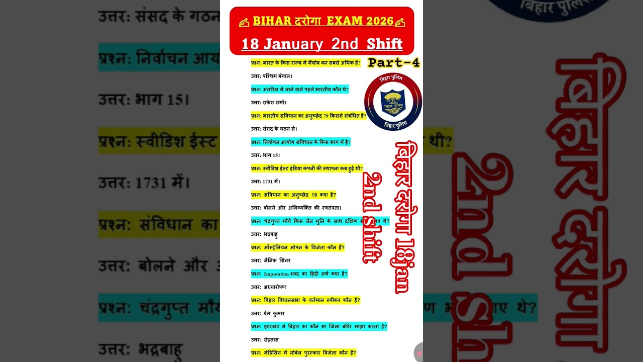 Bihar daroga 18 January 2nd shift exam analysis– पूरा पेपर || 18 January Bihar daroga SI analysis