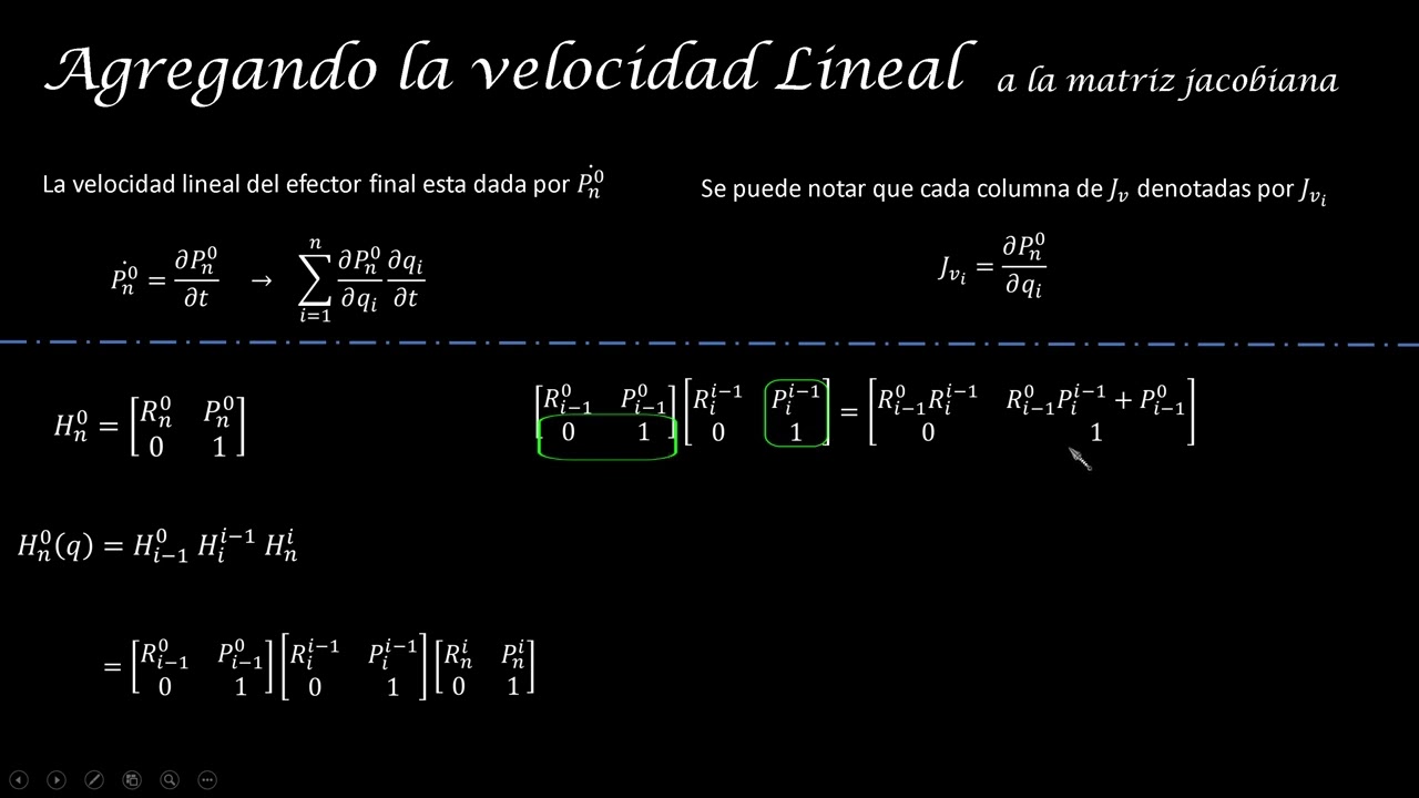 Agregando la velocidad lineal de manipuladores a la matriz Jacobiana Parte 1