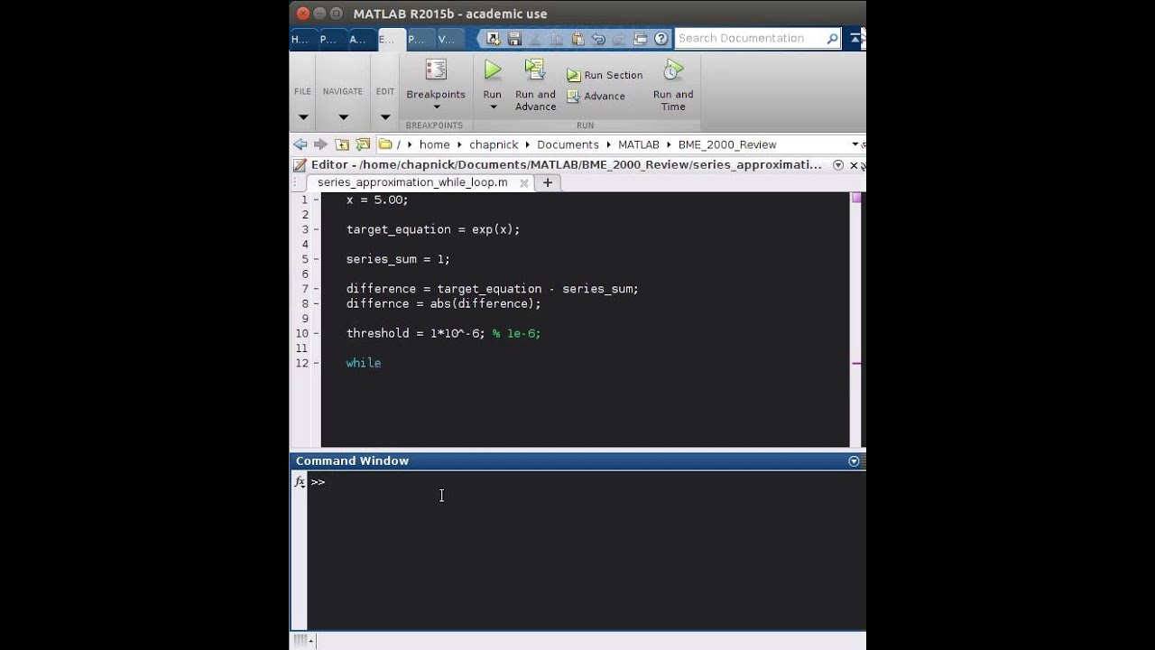 Series Approximation of e^x in Matlab