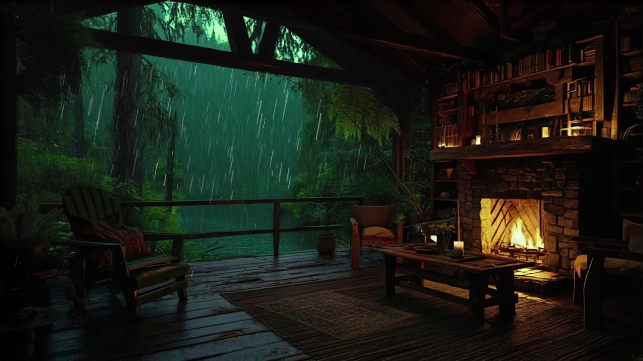 Achieve Inner Peace  with Rain & Fire Place In Cozy Wooden Cabin 🛖  Enhance Your Sleep with Rain