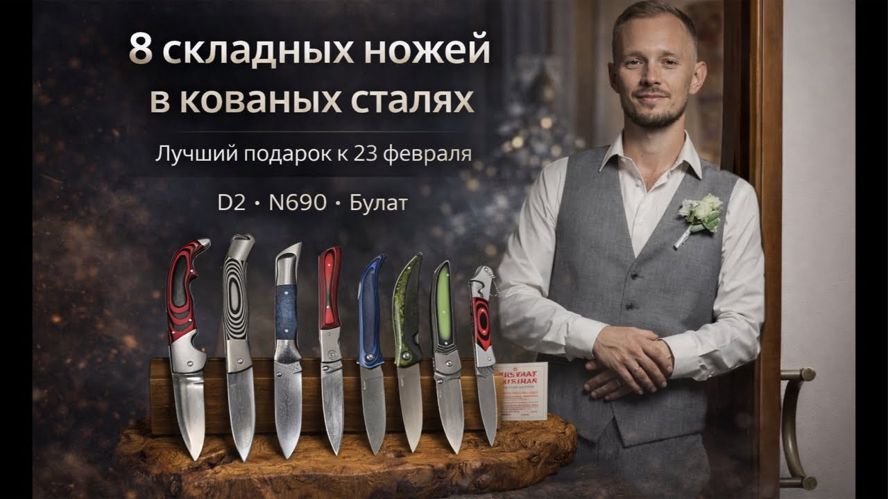 8 складных ножей в кованых сталях - лучший подарок к 23 февраля | ПерваяСталь 🔪😎⚠️