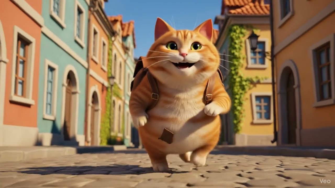 “Smiling Chubby Cat on a Walk – Cute Cartoon Animation”