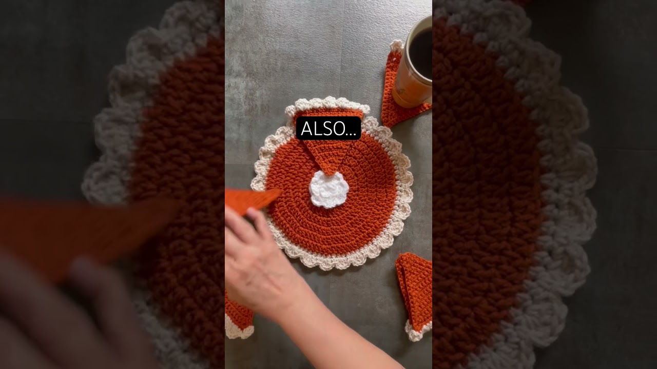 Pumpkin Pie Coasters and Hot Pad Set 🧡 #crochet #giftideas #pumpkin #pie #coaster #hotpad #fyp