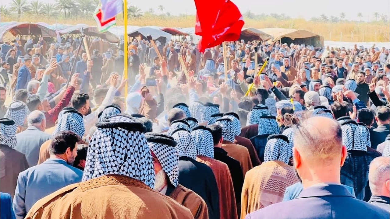 مراسيم تشيع جثمان الرئيس العام لقبيلة بني مسلم العقيلية في العراق الشيخ مجيد اكريم خنياب المسلماوي