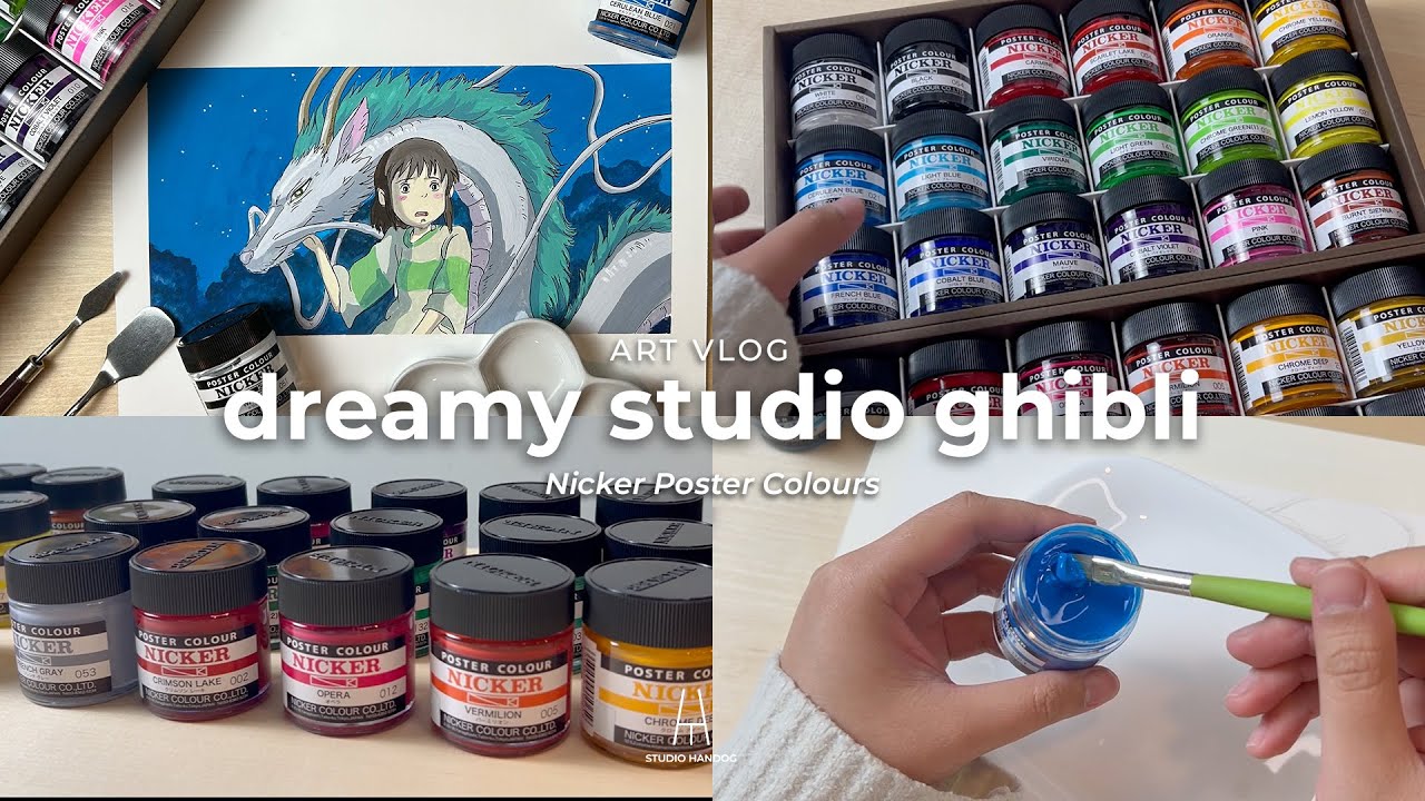 Painting Studio Ghibli with Nicker Poster Colours 🐉 | Art vlog