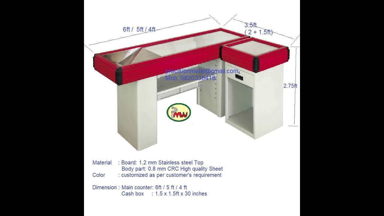 Checkout Counter for Supermarket, Checkout Cash Counter Shop by Precision Metal Works