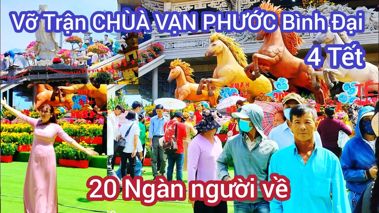 Vỡ Trận chùa vạn phước Bình Đại mừng 4 tết 20 ngàn người về viếng phật..