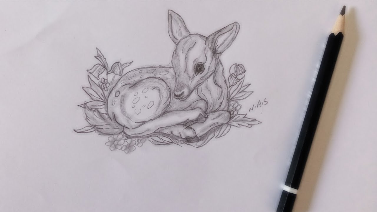 رسم غزال صغير بطريقه سهله 