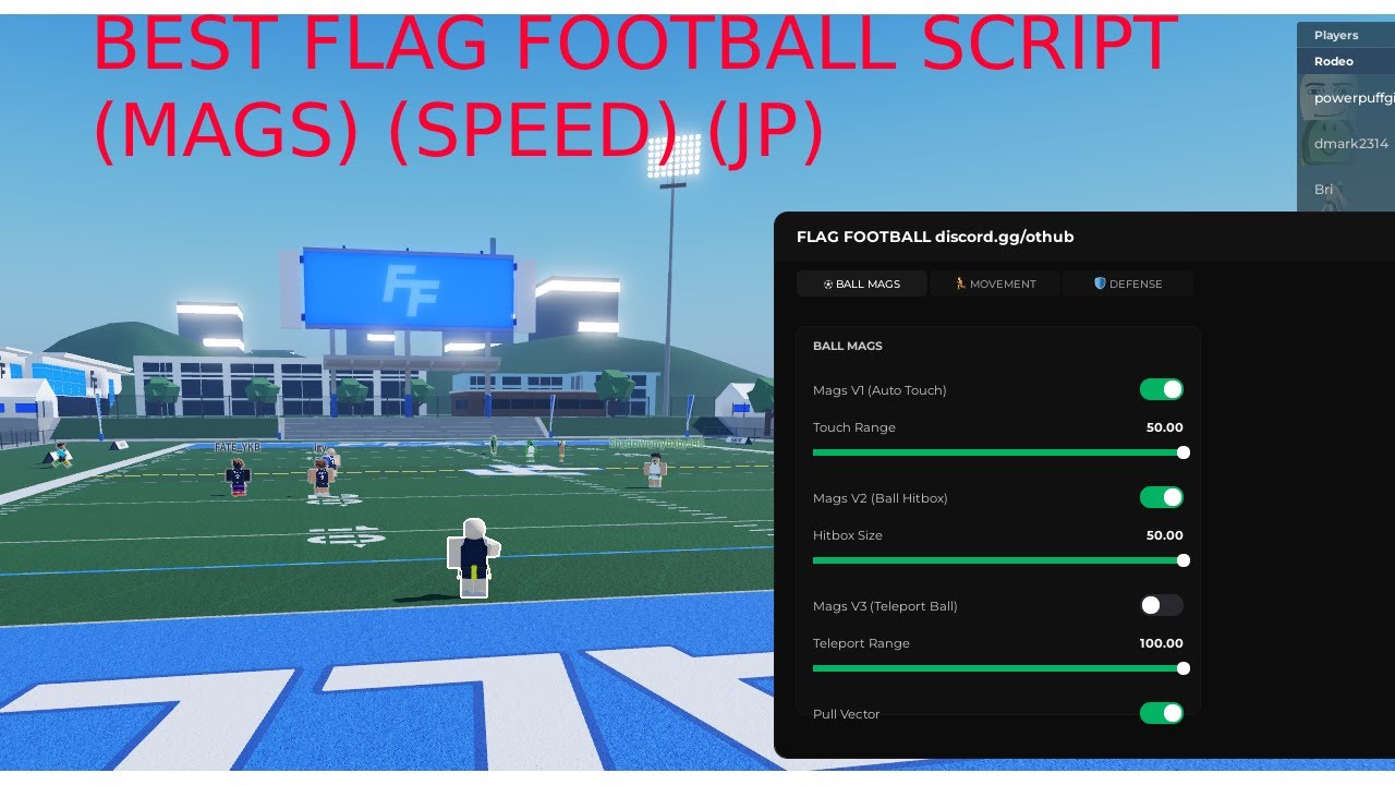 FLAG FOOTBALL MAGS SCRIPT (FREE) (JUMP POWER) (SPEED) (OT HUB)