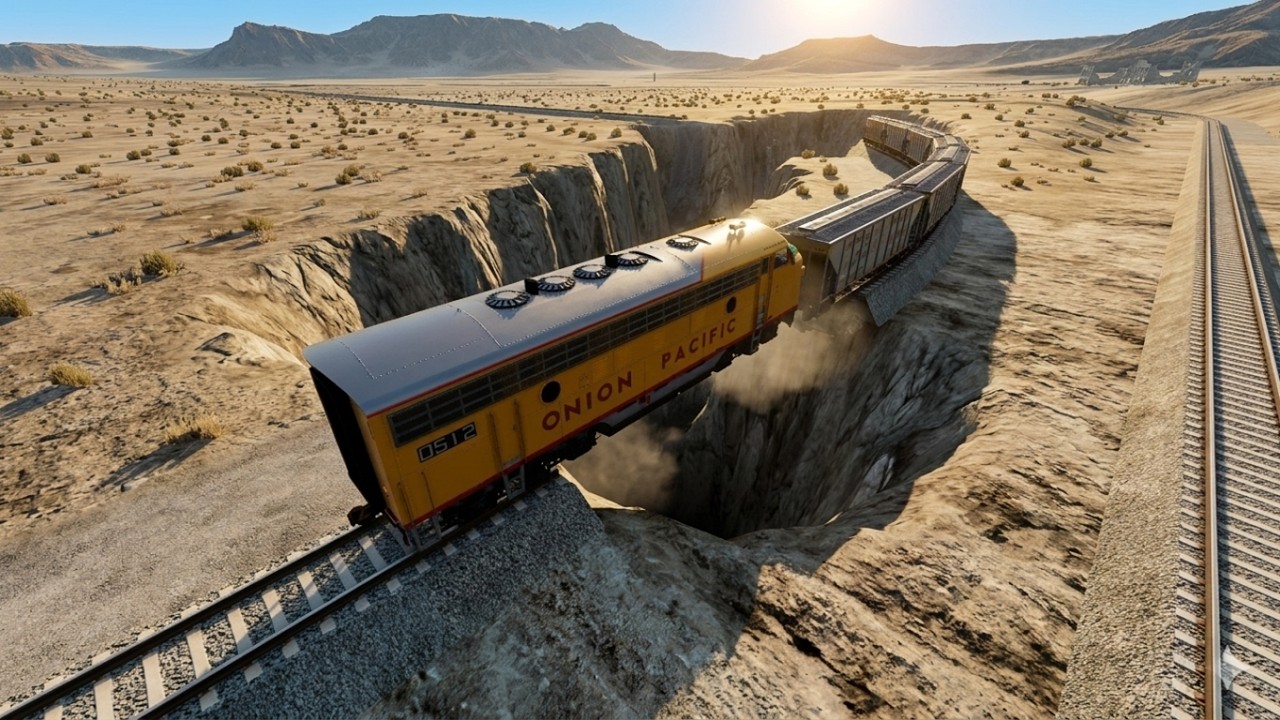 Onion Pacific vs The Giant Pit! Extreme Train Crash Simulation