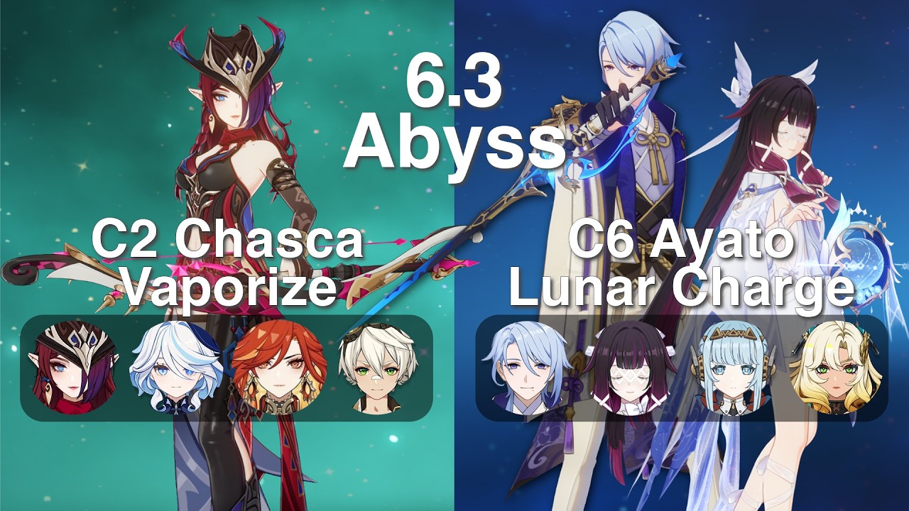 C2 Chasca Vaporize & C6 Ayato with C2 Columbina Lunar Charged | 6.3 Abyss | Genshin Impact