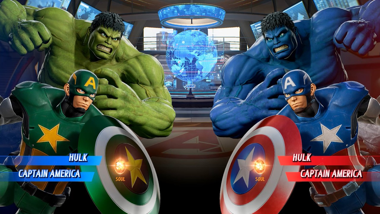 Халк и Зелёный Капитан Америка против Синего Халка и Капитана Америки - Marvel vs Capcom Infinite