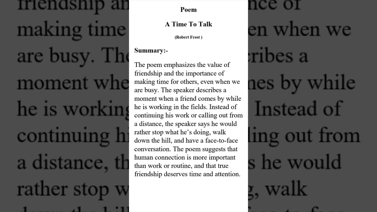 A Time to Talk || Poem Summary || Robert Frost #classnotes #englishliterature #englishpoetry