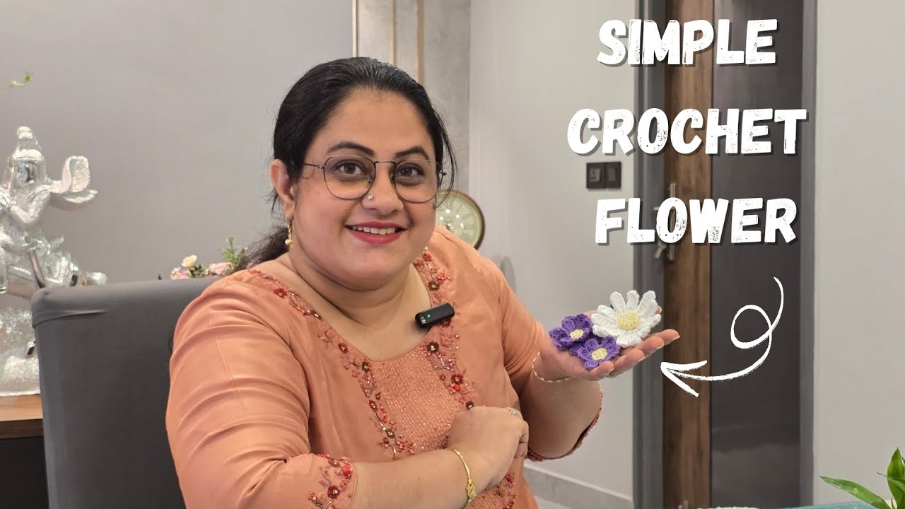 Simple crochet flower / easy / 6 petal flower / Dini Shajohn /Kalabhavan Shajohn